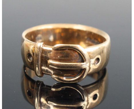 A 9ct gold belt ring, sponsor HS, size P, 6g