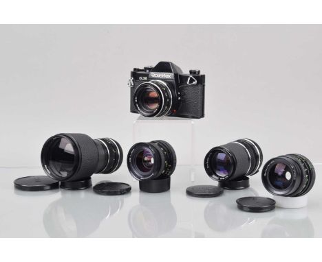 A Rolleiflex SL-35 SLR Camera, black, shutter fast on slow speeds, meter unresponsive, self timer working, body G, some lifti