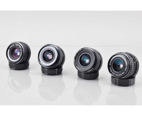 Four Pentax Wide Angle Lenses, all K mount, a Takumar-A 28mm f/2.8 lens, SMC M 28mm f/2.8 lens. SMC A 28mm f/2.8 lens and a S