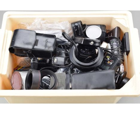 A Box of Camera Related Accessories, including an El-Nikkor 50mm f/2.8 lens, G-VG, untested Minolta IIIF, Gossen Luna six 3 (