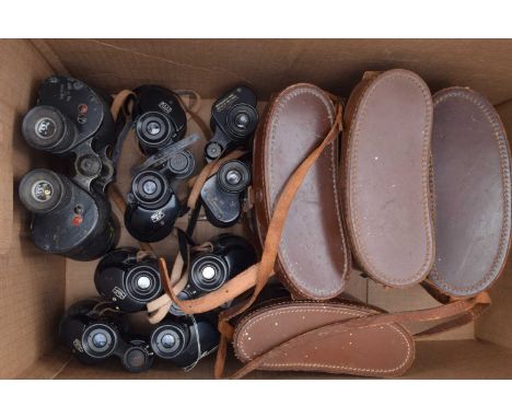 Five Pairs of Binoculars, A Pair of Prinz 13x40, F, two pairs of Ross Solaross 9x35, F, rel/Canada 1944 7x50 and a Pair of Ta