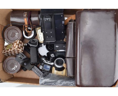 A Tray of Nikon Accessories, including a PG-2 focusing stage on rail, Photomic FTN finer, untested, three Polaroid backs, AS-