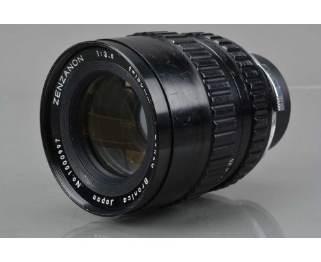 A Zenza Bronica Zenzanon 150mm f/3.5 Lens, Bronica S mount, serial no 1500997, barrel G, light scratches, paint wear to grips
