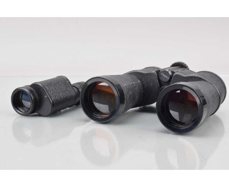 A Pair of Soviet Binoculars and a Monocular, a Pair of Tento 10x50 binoculars, body G, elements F-G, some fungus spots and a 