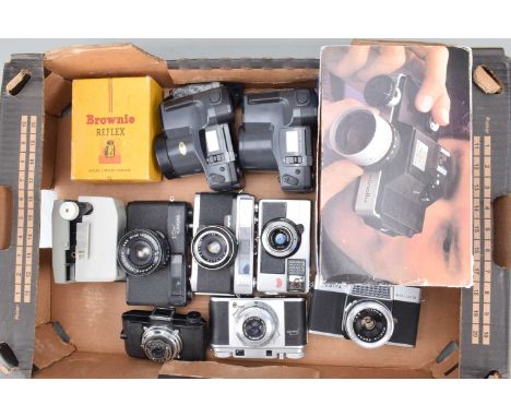 A Group of Various Cameras, a Minolta 110 Zoom SLR, in maker's box, G, Mamiya Auto Lux 35, light cell unresponsive, Franka Fr