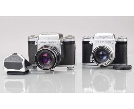 Two Eastern Bloc Medium Format Cameras, a Pentacon Six TL, shutter working, self timer stutters, fires, body G, would benefit