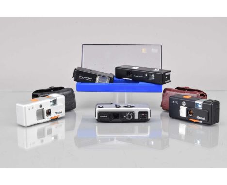 A Group of Sub Miniature Cameras, a Rollei E 110, shutter working, G, A 100, shutter working, meters untested, Minolta 16 QT,