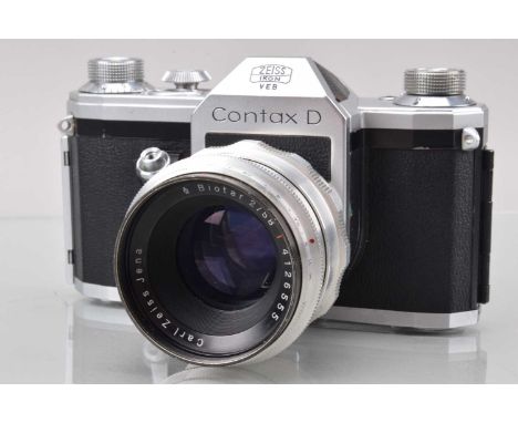 A Zeiss Ikon Contax D SLR Camera, shutter working, film advance knob stiff at end turn, self timer working, body G-VG, with C