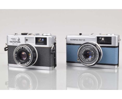 Two Olympus Compact Cameras, an Olympus 35 RC, shutter working, meter responsive, self timer working, range finder functions,