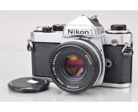 A Nikon FE SLR Camera, shutter working, meter responsive, responsive in auto, self timer working, body G, with Series E 50mm 