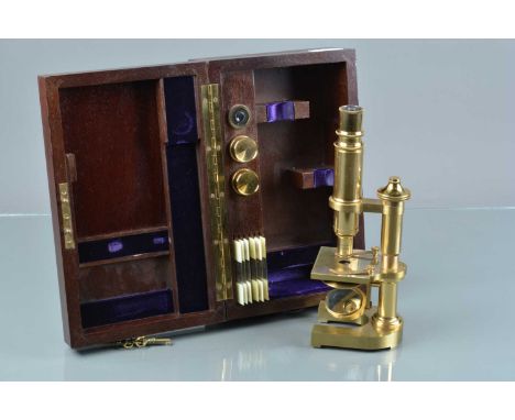 An EMO Optik authorised modern replica of Leitz lacquered brass 1899 Static IV Compound Monocular Microscope, in mahogany cas
