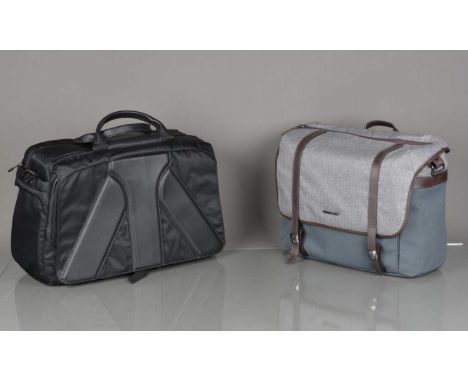 Two Manfrotto Camera bags, one black bag from Lino collection, approx 48cm L x 30cm H 18 W, magnetic front pocket, with Manfr