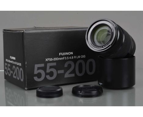 A Fujinon Super EBC XF 55-200mm f/3.5-4.8R LM OIS Aspherical Lens, auto focusing working, barrel G-VG, elements VG, with fron