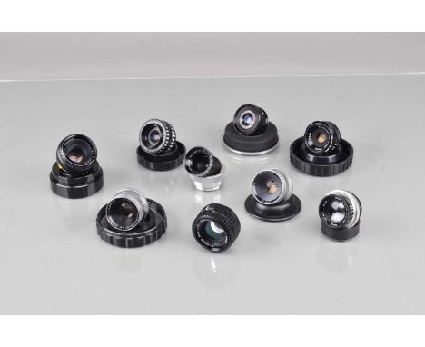 A Group of Enlarging Lenses, including an EL-Nikkor 50mm f/2.8 & 50mm f/4, two Minolta 75mm f/4.5, a Durst Neonon 50mm f/2.8 