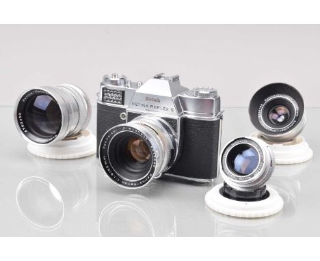 A Kodak Retina Reflex S SLR Camera, shutter working, light cell responsive, body G-VG, with Schneider Kreuznach 50mm f/1.9 Xe