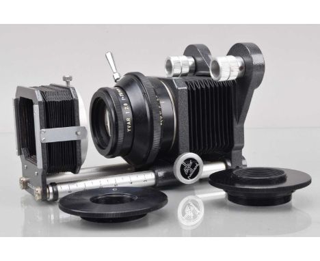 A Bolex Bellows Attachment for Macro Filming,  complete in maker's box, with Yvar 75mm f/2.8 lens, elements F-G, some fungus 