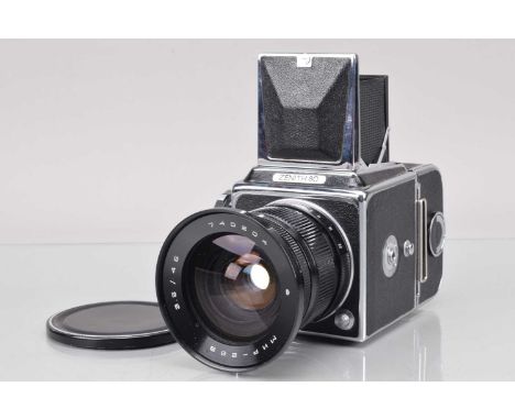 A Zenith 80 Medium Format Camera, serial no 6902724, shutter working, body G-VG, with MNP-268 45mm f/3.5 lens, barrel G, elem