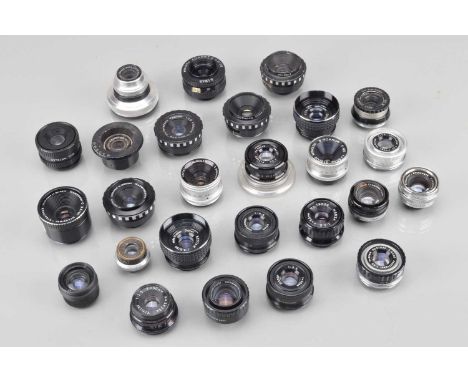 Twenty Six 50mm Enlarging Lenses, Manufacturers include Minolta, Rodenstock, Schneider Kreuznach, Durst and other examples, F