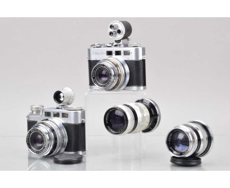 Two Walta Voss Diax Cameras, a Diax IIa, shutter working, range finder working, self timer working, body G, with Schneider Kr