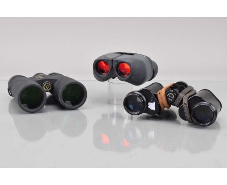 Three Pairs of Binoculars, a pair of Vanguard Spirit ED 10X42 waterproof binoculars, black, body G-VG, elements G-VG, missing