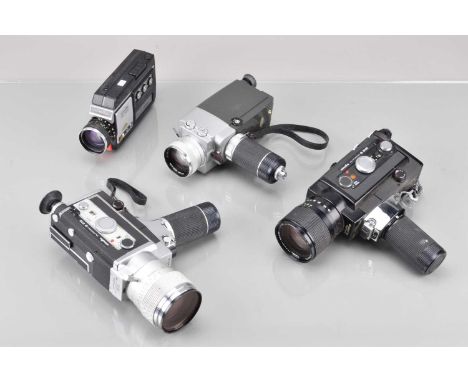 A Group of Minolta 8mm Cine Cameras, an Autopak 8 D10, in case with power pack, intervalometer P, remote cord, filters, a XL 