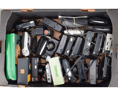 A Tray of Compact Cameras, manufacturers include Pentax, Olympus, Canon, Nikon, Miranda and other examples, all untested, G