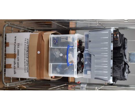 Three Boxes of Camera Accessories, including drives, converters, flash units, filters, light meters, hoods, caps, brackets, t