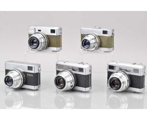 Five Carl Zeiss Jena Werra Cameras, a Werra 1, 1C, 1E, 5 (light cell unresponsive) and a Werra Matic E, light cell responsive