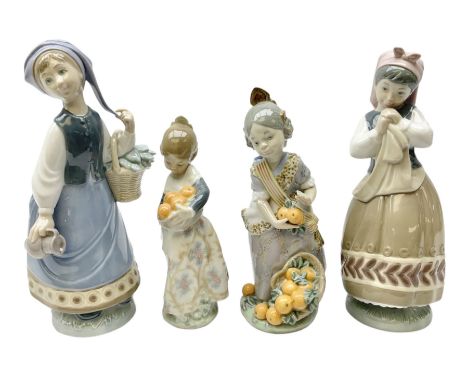 Four Lladro figures, comprising Miss Valencia no 1422, Girl from Valencia, Girl with Scarf no 5024 and Planning the Day no 50