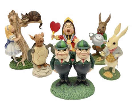 Goebel Alice in Wonderland figures, comprising Alice and Cat, White Rabbit, Queen of Hearts, March Hare, Tweedle Dee and the 