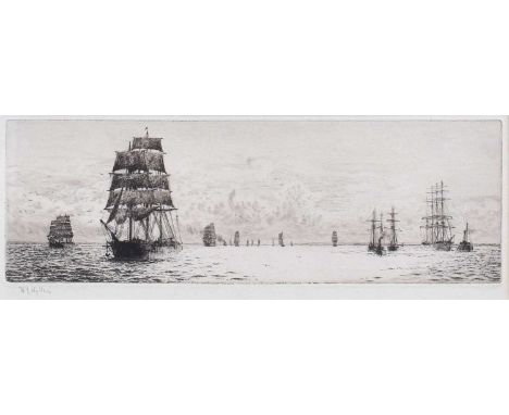 William Lionel Wyllie RA (1851-1931)"Four Masters Setting Sail"Signed in pencil, etching, 12.5cm by 34cm