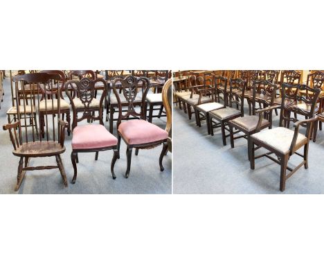 A Set of Five Chippendale Style Mahogany Ladder Back Chairs, a pair of Victorian salon chairs, a pair of Victorian balloon ba