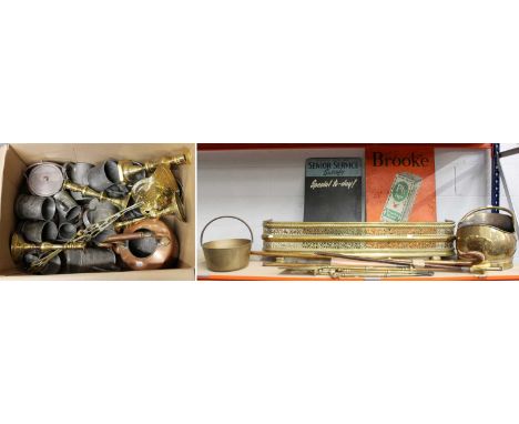 A Quantity of Metalwares Including, two enamel advetising signs, Brooke &amp; Bond and Senior Service, a pierced brass fire c