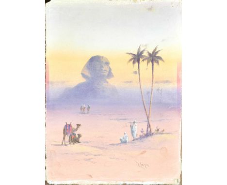 R* Cooper (19th/20th Century)Figures before the Great Sphinx of GizaSigned, watercolour, 39cm by 28cm (unframed)