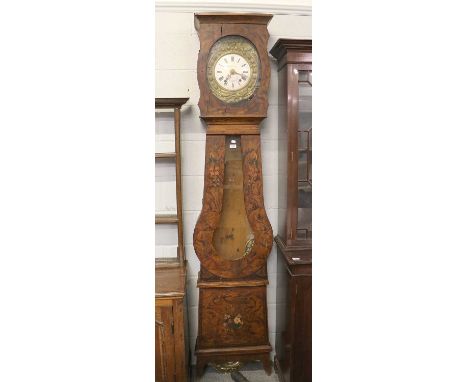 A French Pine Comtoise Clock, circa 1900, enamel dial signed Mighaut Paquet, Ancerville, 232cm highWith pendulum and two weig