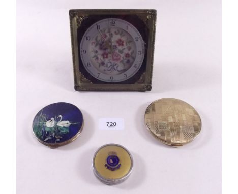 Two Stratton compacts, a military compact and an alarm clock a/f