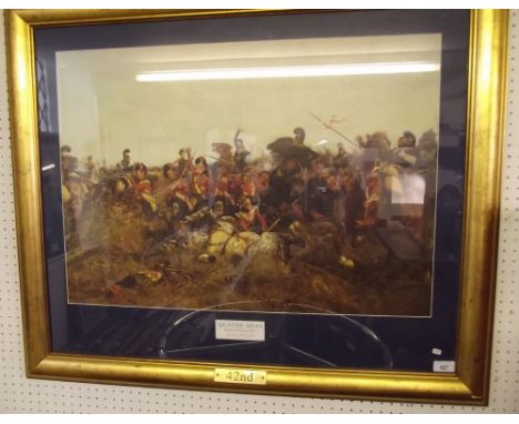 A large colour print 'Quatre Bras, Black Watch at Bay', 50 x 71cm