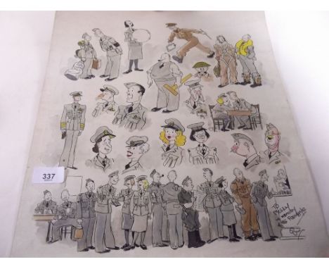 A WWI RAF cartoon 'To Molly in Memory of the Freugh '42 - unframed and another military print