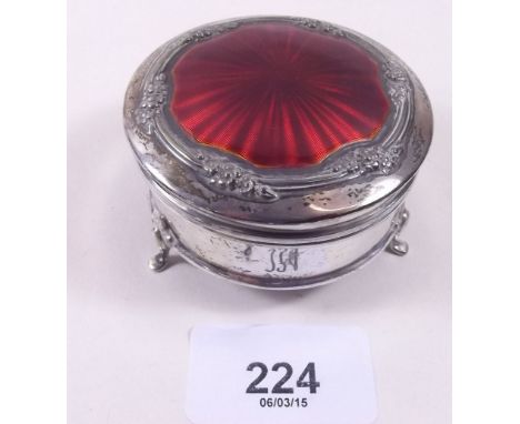 A silver and red enamel toiletry box, Birmingham 1908