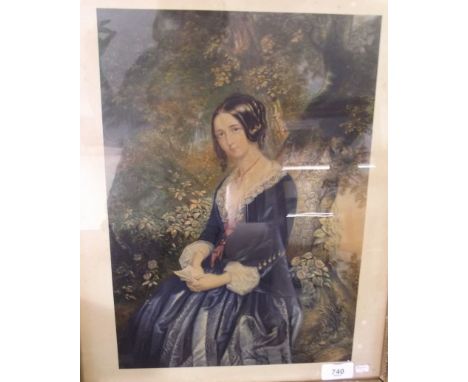 A Baxter print of a lady holding love letter in gilt foliate frame - 36 x 26cm