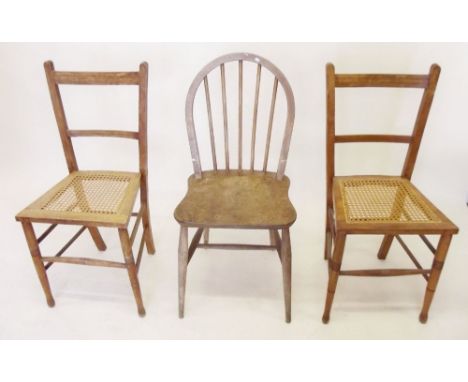 A pair of Edwardian bedroom chairs and a stick back chair 