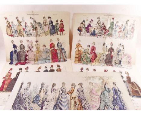 A collection of  'The Young Ladies Journal' coloured fashion print posters, approx. twenty