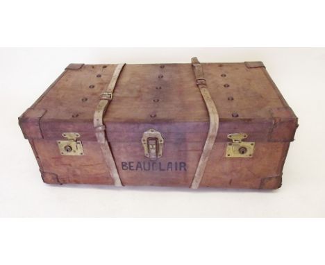 A large leather travelling trunk