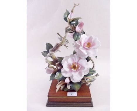 A porcelain group of gold crests on camelia made by David Fryer ex Royal Worcester Porcelain (David Fryer was head of design 