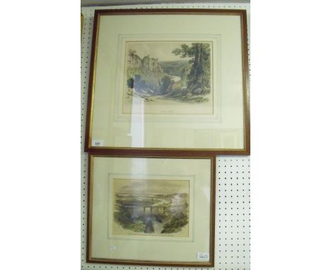 A coloured engraving - 'South Wales Railway, The Chepstow Tubular Bridge' and another print 'New Weir' Symonds Yat - 17 x 23c
