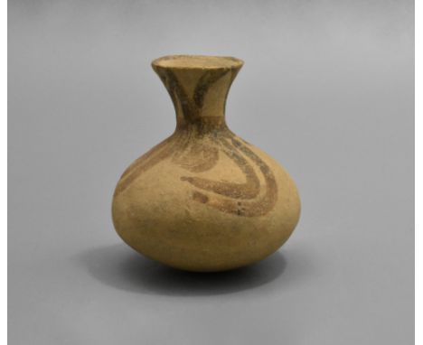 Greek Cypriot Terracotta Flask Cyprus, Middle Period, 1600 BC.A terracotta flask with wide bulbous body and flared spout. Bro