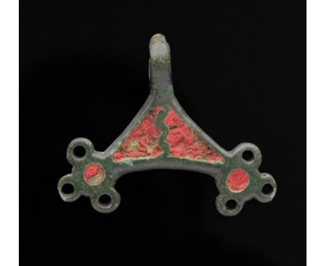 Interesting Iron Age Enammelled Pendant shaped as moon crescent with large loop. Very nice qulity enamel insert, divided by a