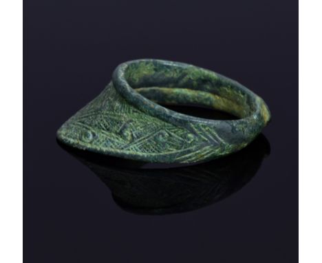 An Interesting medieval military ring - "Thumb's ring" with intricate decoration on the bezel. Such rings were often used by 