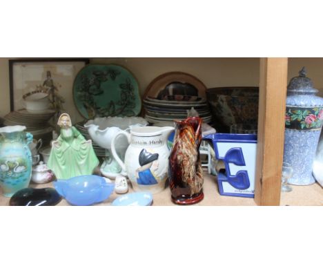 A blue glass silver overlaid vase together with decorative ceramics etc