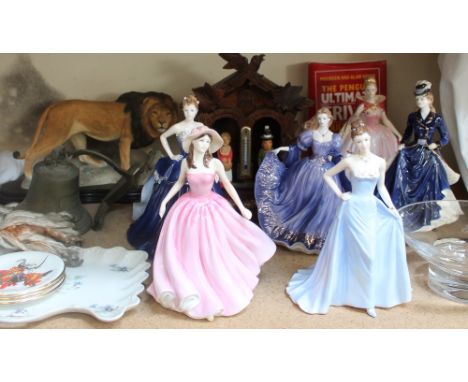 A Royal Worcester figure Anniversary ball together with Royal Doulton, Coalport and Worcester figures of maidens, a Country A